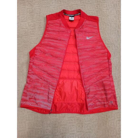 Nike Running Vest Womens Large Red 800 Aeroloft Goose Down Back Zipper Pocket - Picture 1 of 11